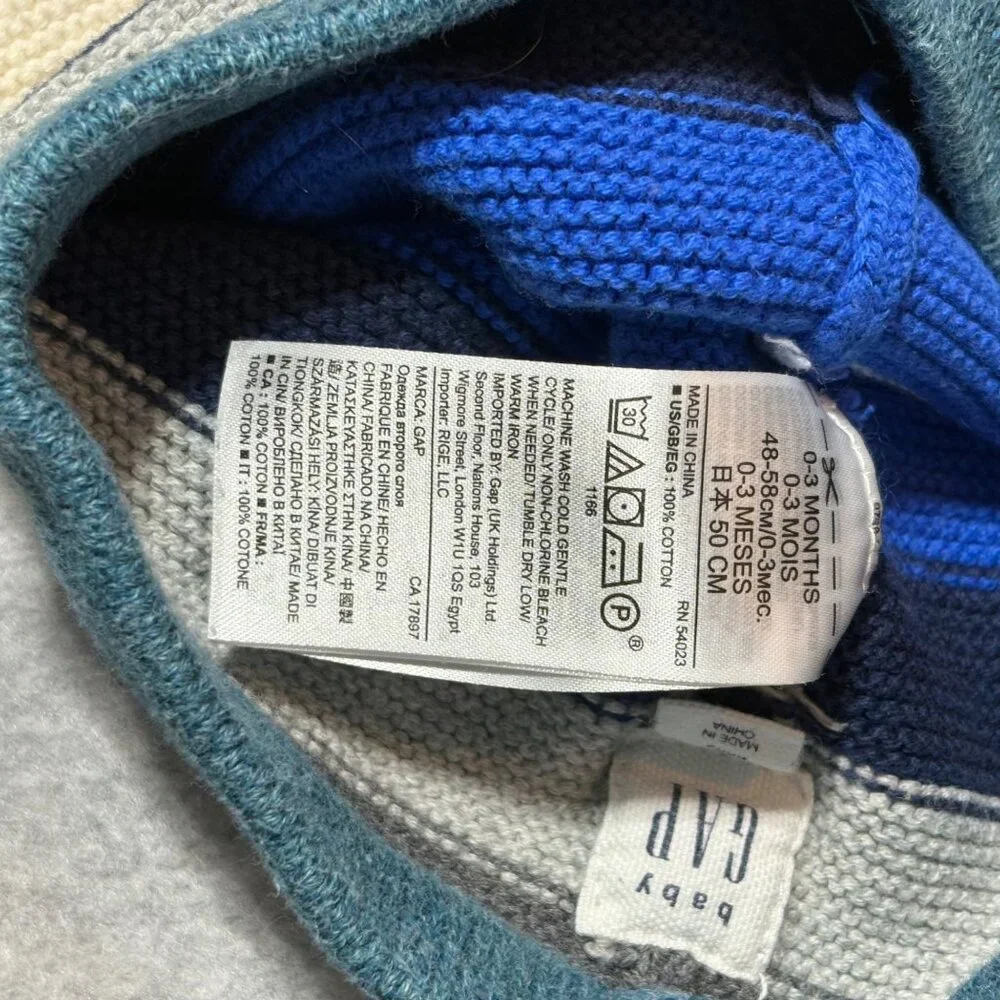 Baby Gap Striped Knit Sweater Pants Infant 0-3 Months Blue Gray Cream Cotton